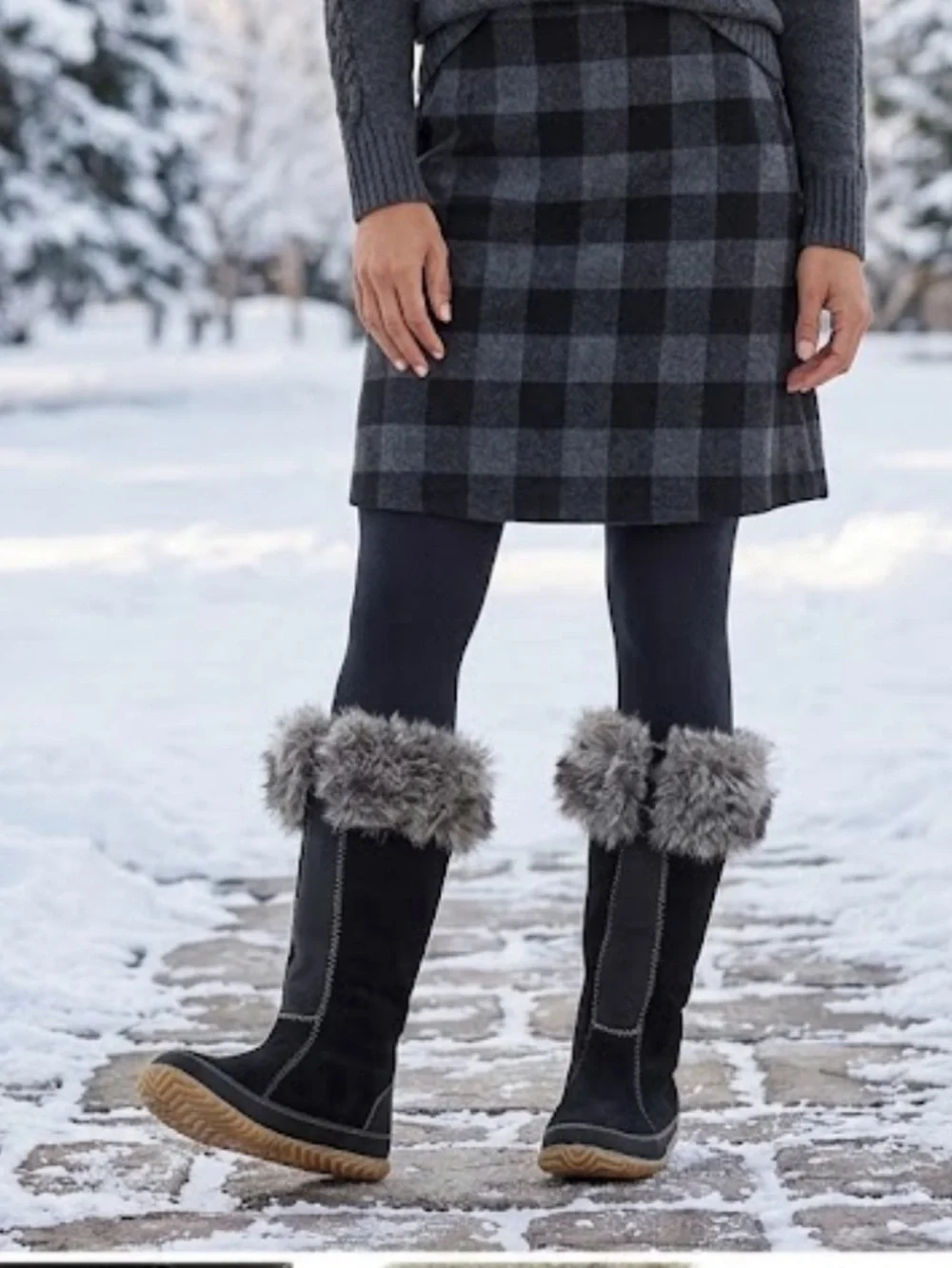 Sorel Tall Black Winter Boots with Gray Faux Fur Cuff size 7 like new